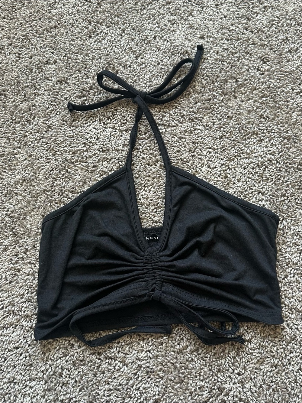 Haute Monde Black Halter Ruched Crop Top